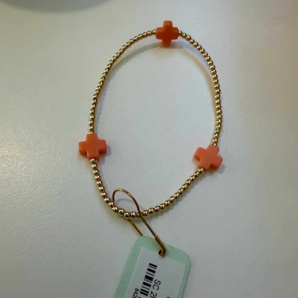Enewton sc 2mm gold Beaded Bracelet with Coral Cross Accents NWT